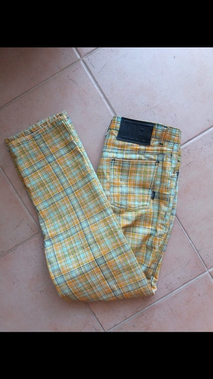 Vintage loft yuksek bel çizgili pantolon